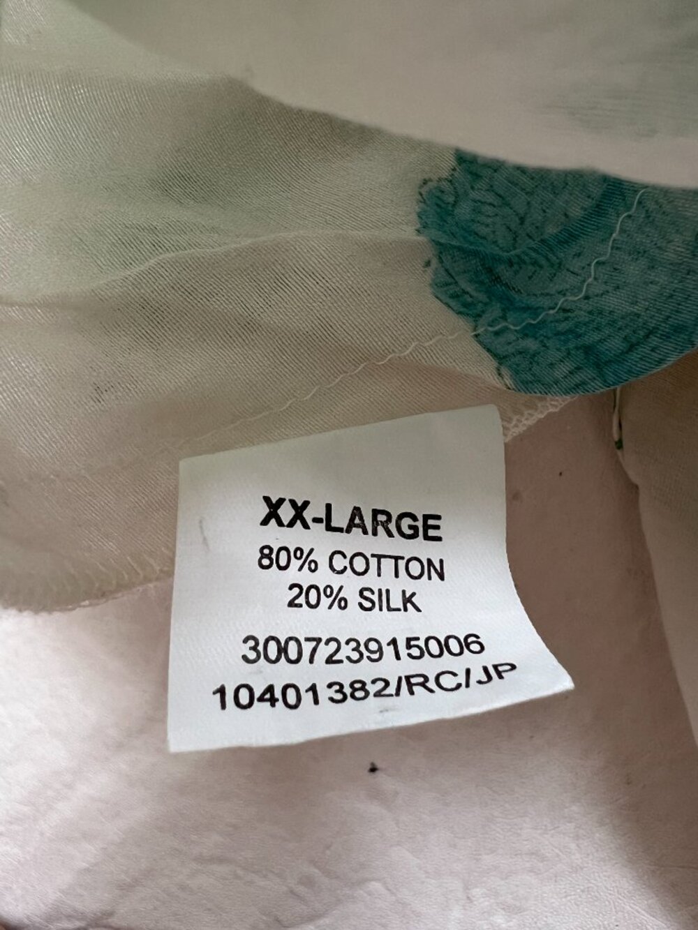 Sleeveless dress white blue green floral print XXL button front cotton silk midi - Picture 5 of 5